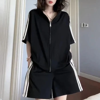 Summer Gothic Street Style Shorts Suits Women Casual Sports Jogger Loose Shorts Two Piece Sets Casual Y2k Harajuku Polo T-shirts 1