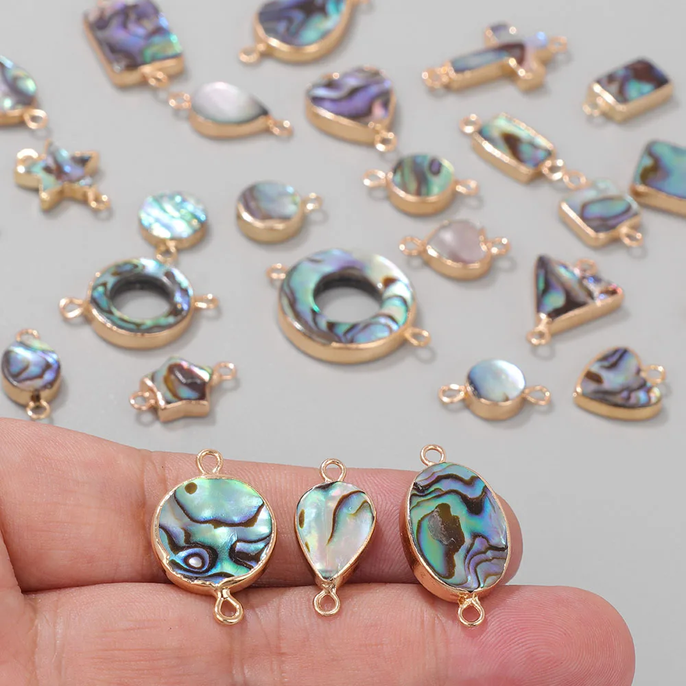 

2PCS Natural Abalone Shell Pendant Round Star Heart Shape Double Holes Connector Charms For Jewelry Making DIY Necklace Earrings