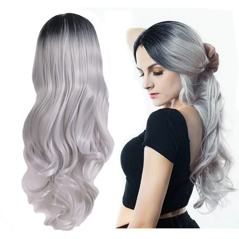

Gradient Synthetic Wig Soft Cosplay Long Wavy Medium Split Wig High Temperature Silk Full Mechanism Wig for Women
