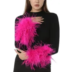 1 pair natural ostrich feather cuffs 220624 furry fluffy sleeve accessory handcraft 2024 luxurious us romantic length 20 cm