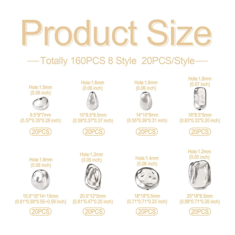 160Pcs CCB Plastic Beads Irregular Loose Beads Silver Color Plastic Spacer Beads for Grunge Jewelry Making DIY Bracelet Necklace