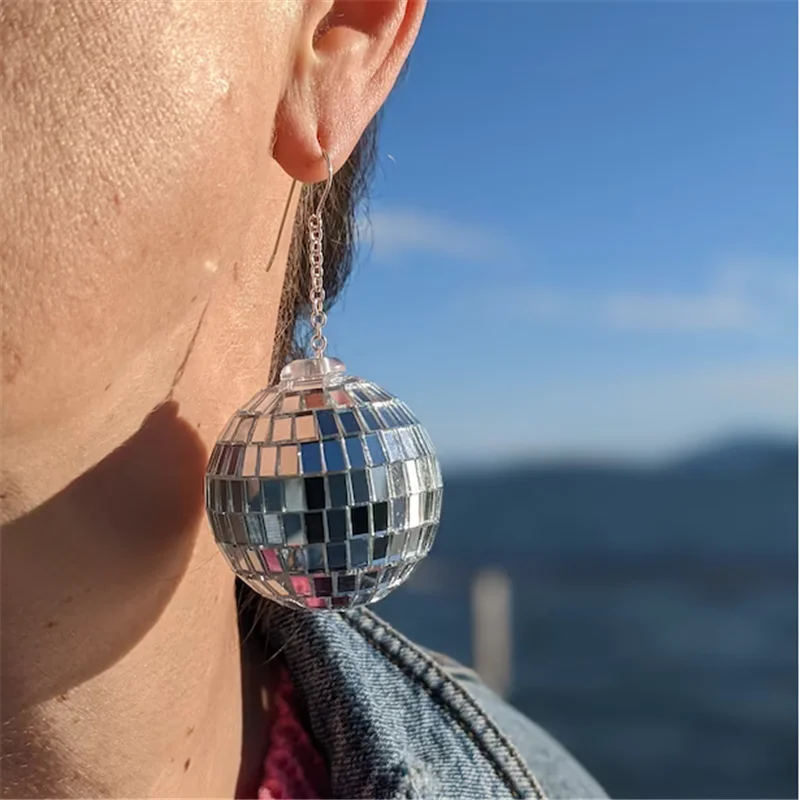 Vintage Amerikanischer Stil Disco Kugel Anhänger Ohrringe Kreativ