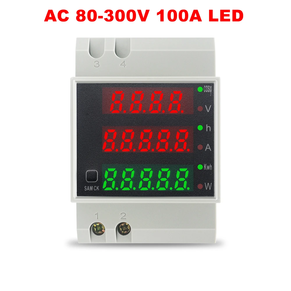 KetoteK-Din Rail 디지털 0-100A 전류계 AC 80-300V 250V-450V 전압계, Led 디스플레이 Amp 볼트 에너지 전력계 활성 와트 미터