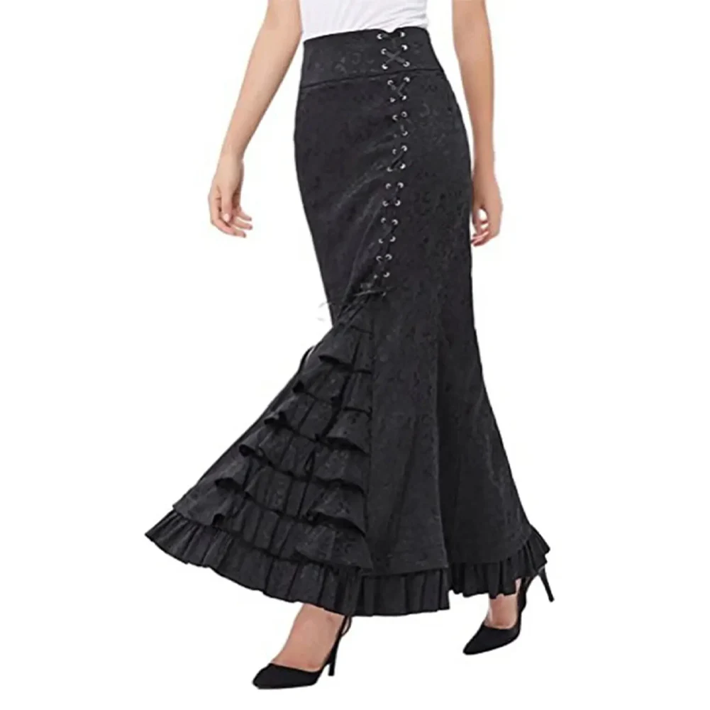 

Women's Skirt Gothic Vintage Victorian Steampunk Lace-Up Tiered Ruffled Fishtail Skirt Festival Solid Waist Mermaid Long Skirts