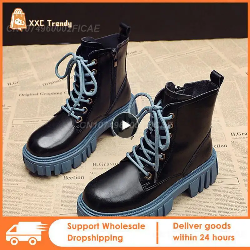 

Женские ботинки на шнуровке, удобные нескользящие ботинки на платформе, круглый носок, 1 шт.