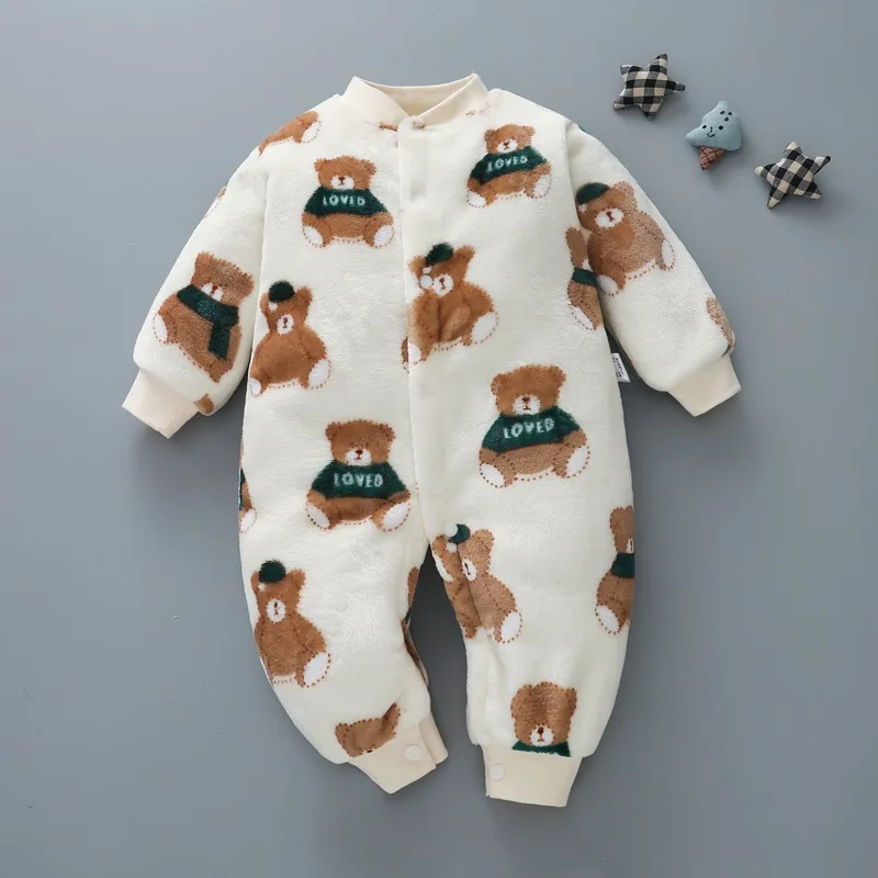 Autumn & Winter Newborn Baby Clothes Dinosaur Print Baby Boy Romper Warm Infant Baby Boy Girl Soft Fleece Jumpsuit Pajamas Baby Bodysuits for boy