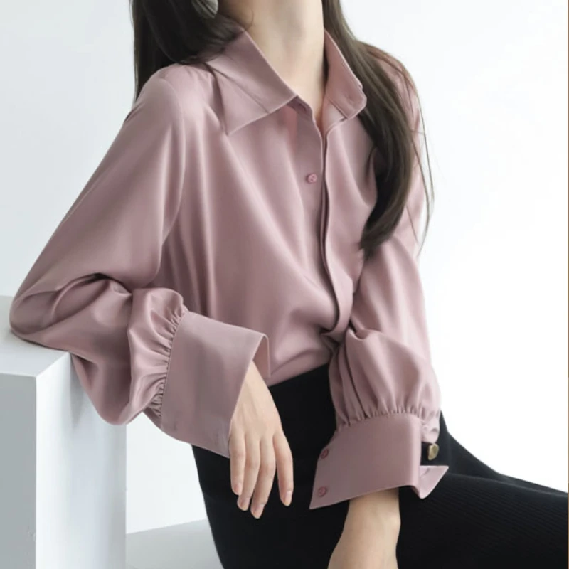 Korean Loose Silk Shirt Women Clothes Long-sleeved 2023 Spring New Ladies  Tops White Shirts for Women Casual Blouse Blusas Mujer - AliExpress