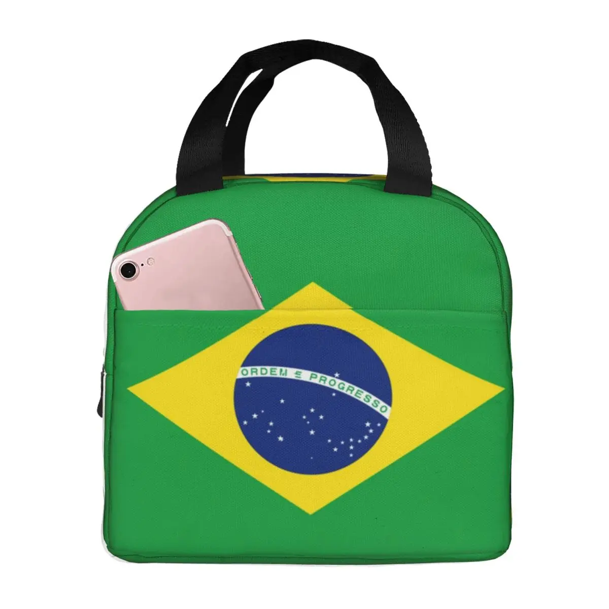 

Flag Of Brazil Thermal Insulated Lunch Bag Insulated bento bag Meal Container Bento Pouch Leakproof Tote Lunch Box School Pupil