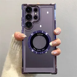 Enhanced Shockproof Clear Magnetic Phone Case with Magsafe Plating for Galaxy S23 (Purple)