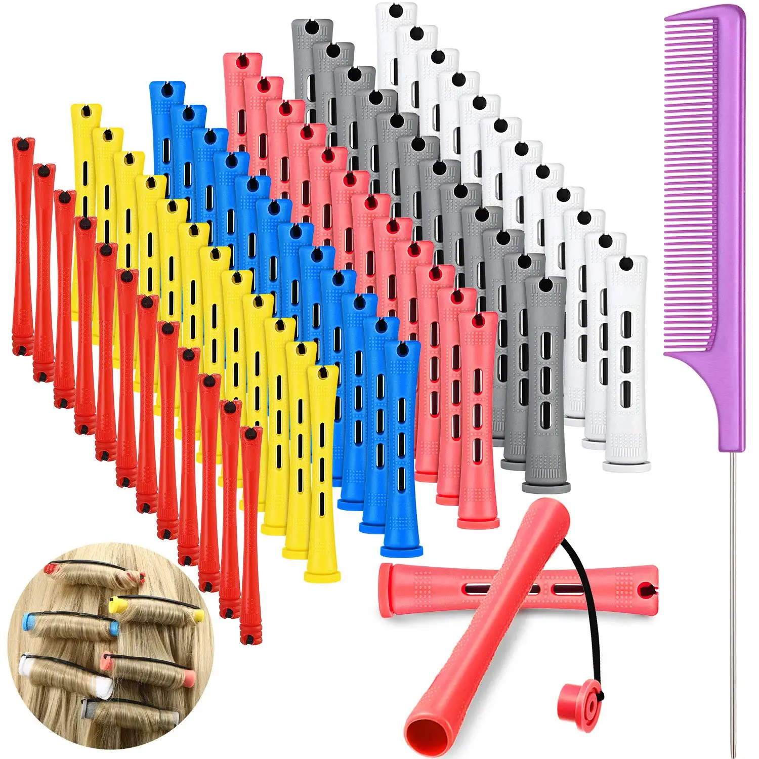 72 Pieces Hair Curling Tools Hair Perm Rods Set Short Plastic Perming Rod Cold Wave Rods 6 Sizes With 1 Piece Steel Comb