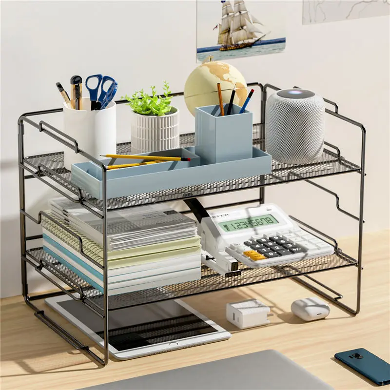 2LayersMultifunctionSimpleBookshelfOfficeDesktopStorageRack