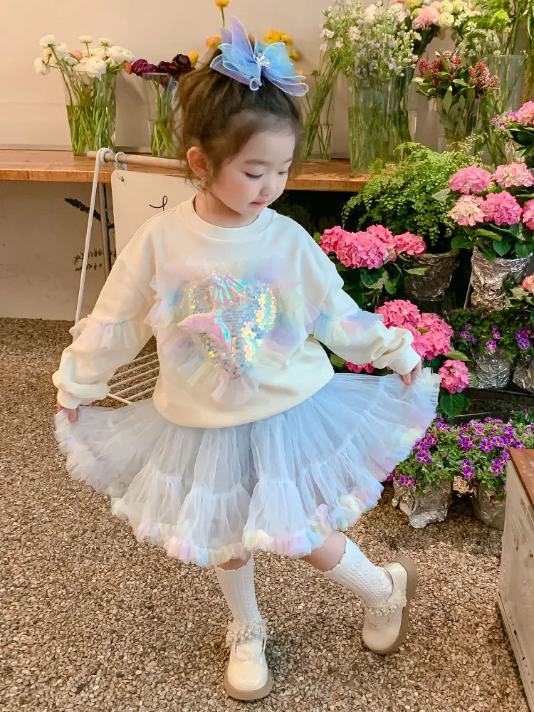여자를위한 공주 스커트 봄 가을 새로운 스타일 어린이 하프 스커트  푹신한 스커트 코튼 탄성 섬유 케이크 스커트