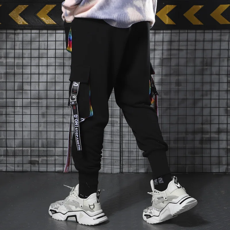 Hip Hop Joggers Men Letter Ribbons Cargo Pants Pockets Track Tactical Casual Techwear Trousers Sweatpants Streetwear,men trousers