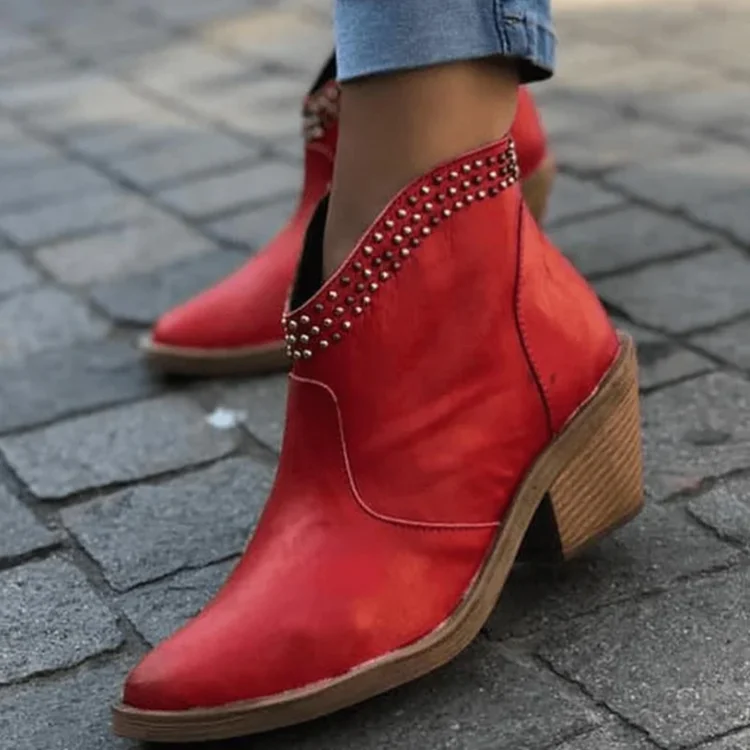 Chelsea Ankle Boots Studded Cowboy Womans Shoes Western Chunky Heels ...