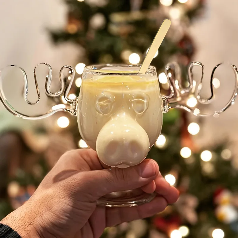 Christmas Mug Creative Elk Glass Home Milk Glass Wine Wine Christmas Reindeer Head Cocktail Cup 1 PC 240ml 8oz coffee glass cup glass mug heat resistant coffee glass cup glass measuring cup glass tea cup glass tumbler glass whiskey cup glass coffee mug glass straw cup glass cup