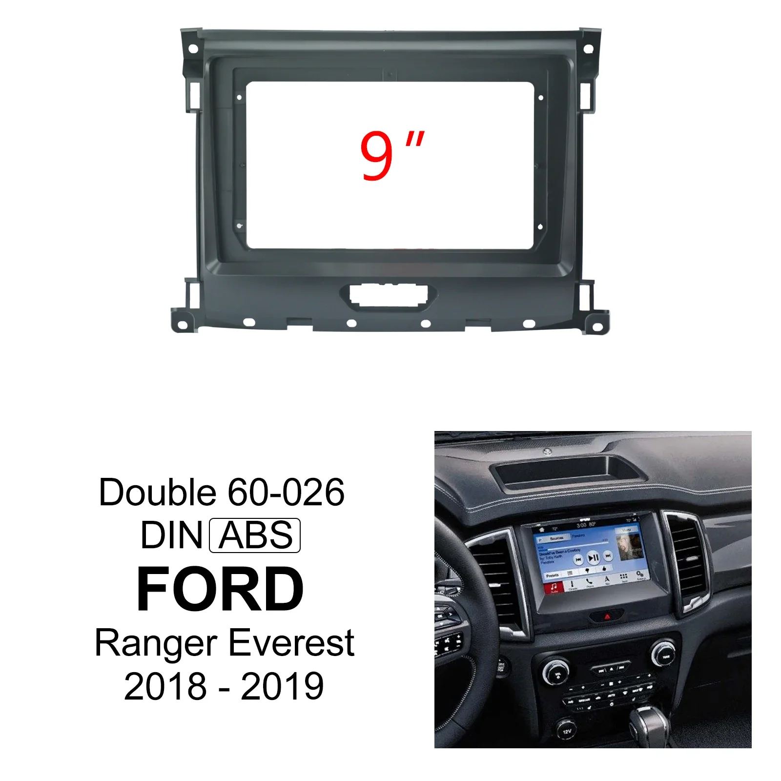 

9 Inch Car Fascia For FORD Ranger 2018-2019 Everest Double Din Car dvd Fascias Frame Audio Fitting Adaptor Facia Panel Dashboard