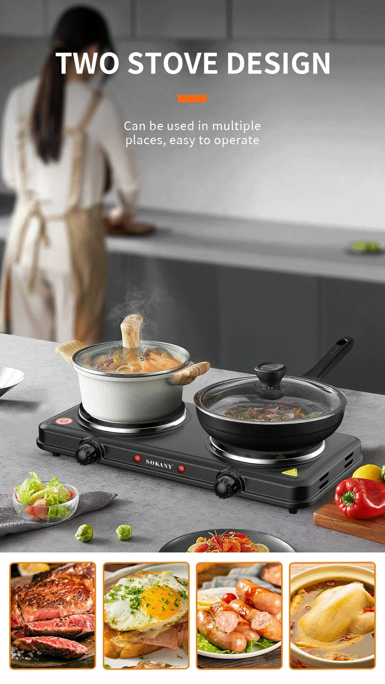 2000W Electric Hot Plate for Cooking, Dual Control Infrared Cooktop, Double Burner, Portable Countertop Burner, Electric Cooktop