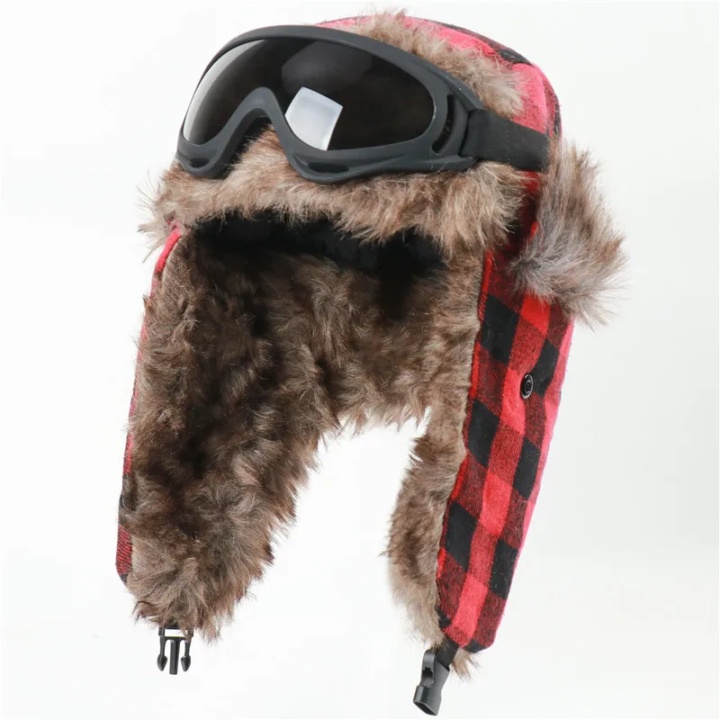 Men's and women's winter aviator hats, windproof, outdoor ski hats, thickened ear protection, flying caps, warm hats, goggles men's bomber hat rabbit fur