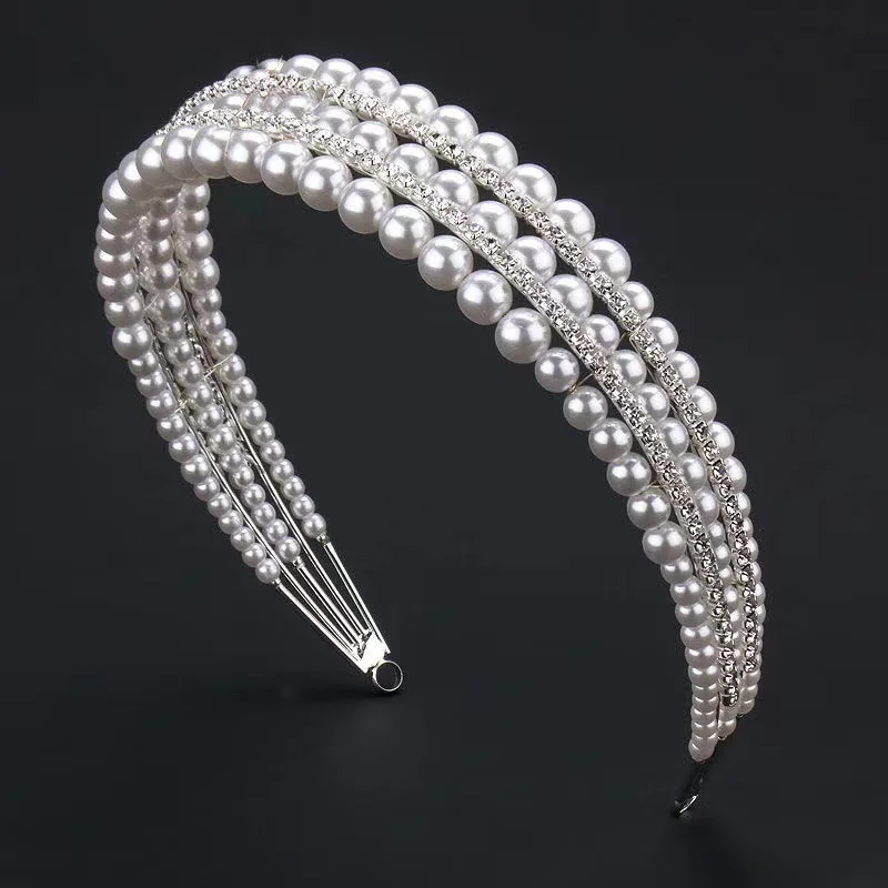 

Ins Triple Row Pearl Crystal Headband Fashion Women Hairband For Party Gem Hair Band Luxury Headbands Girl Hair Accessori