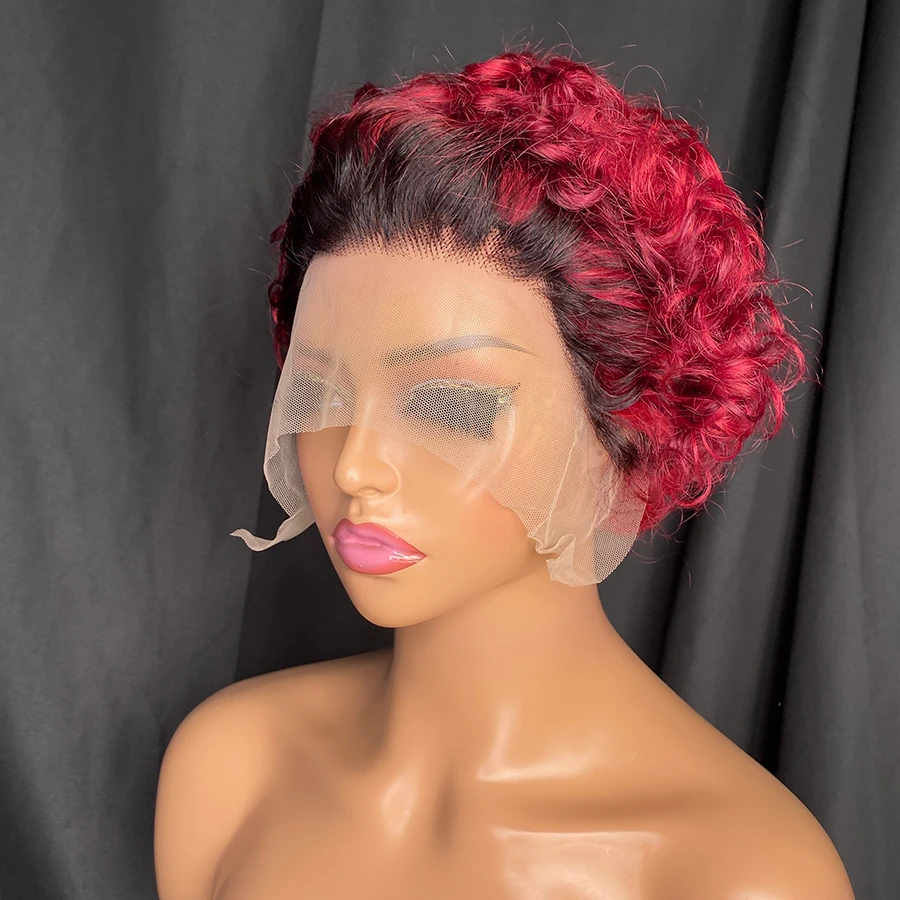 Pixie Cut Wig Human Hair 6 Inch Short Curly Lace Front Wigs Human Hair 13x1 Pixie Cut Lace Short Curly Wigs For Women 1b/99j