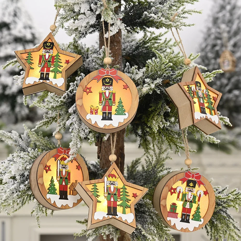 

Christmas decoration supplies pentagram with lamp wooden creative star old man pendant tree gift