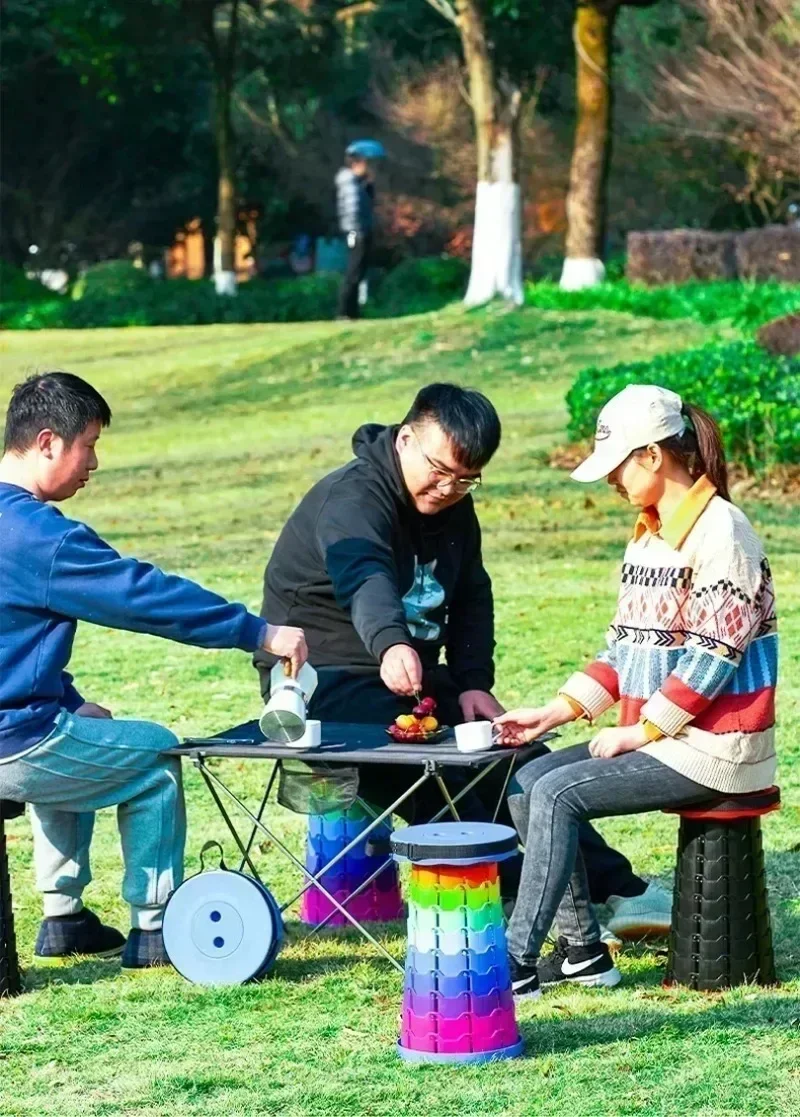 Description Picture 2 of item2024 Plastic Portable Stool Dining Chair Folding Rainbow Stools Expandable Stool Lightweight Stools Home Space Saving Furniture
