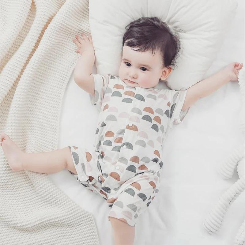 Baby Bamboo Fiber Romper Summer Cartoon Print Short Sleeve Jumpsuit For Newborn Infant Boys Girls Casual Onesies Toddler Outfits Baby Bodysuits cheap