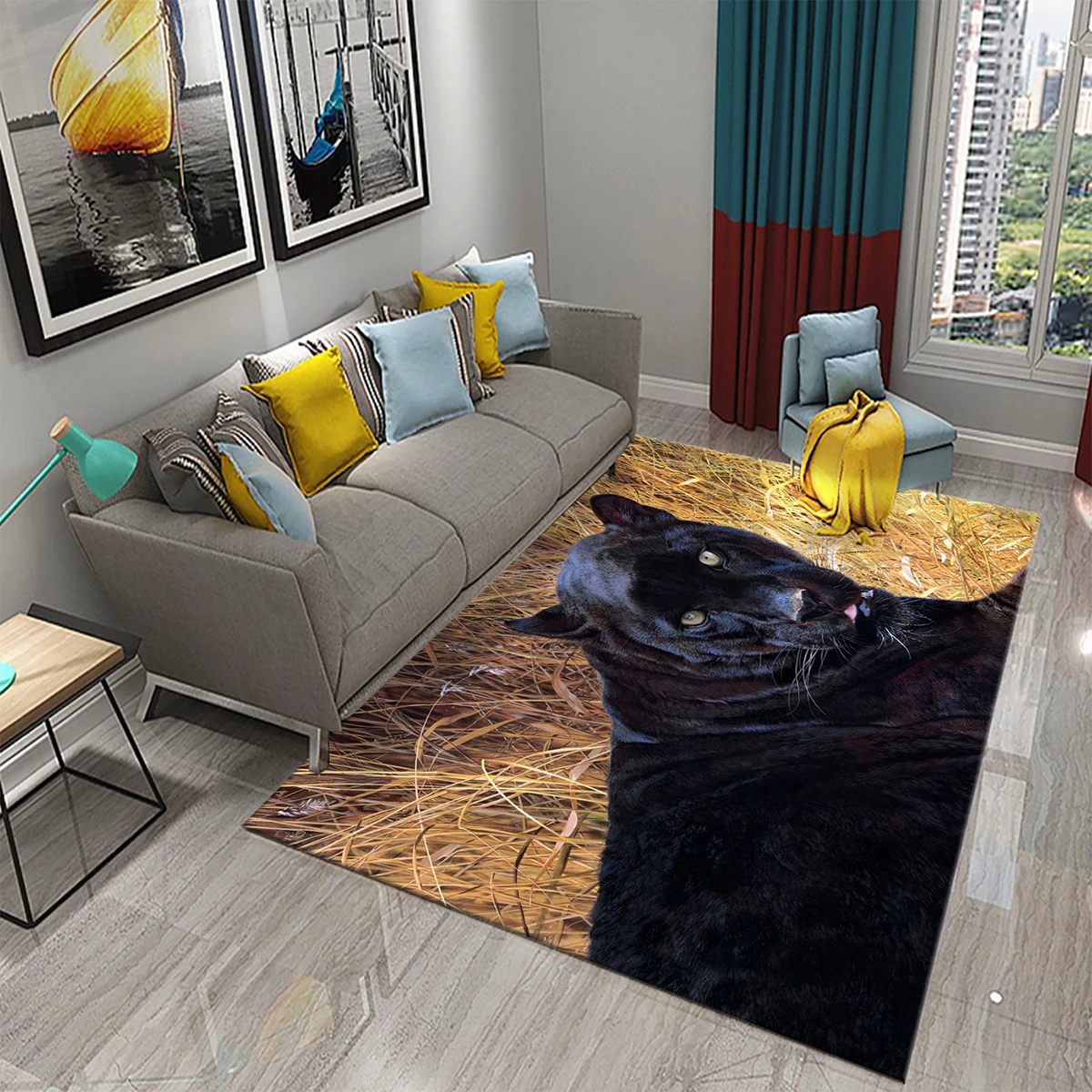 

Panther Carpet for Living Room Animal Mat Black Leopard Wildlife Large Area Rug Cheetah Doormat for Bedroom Gift Home Decoration