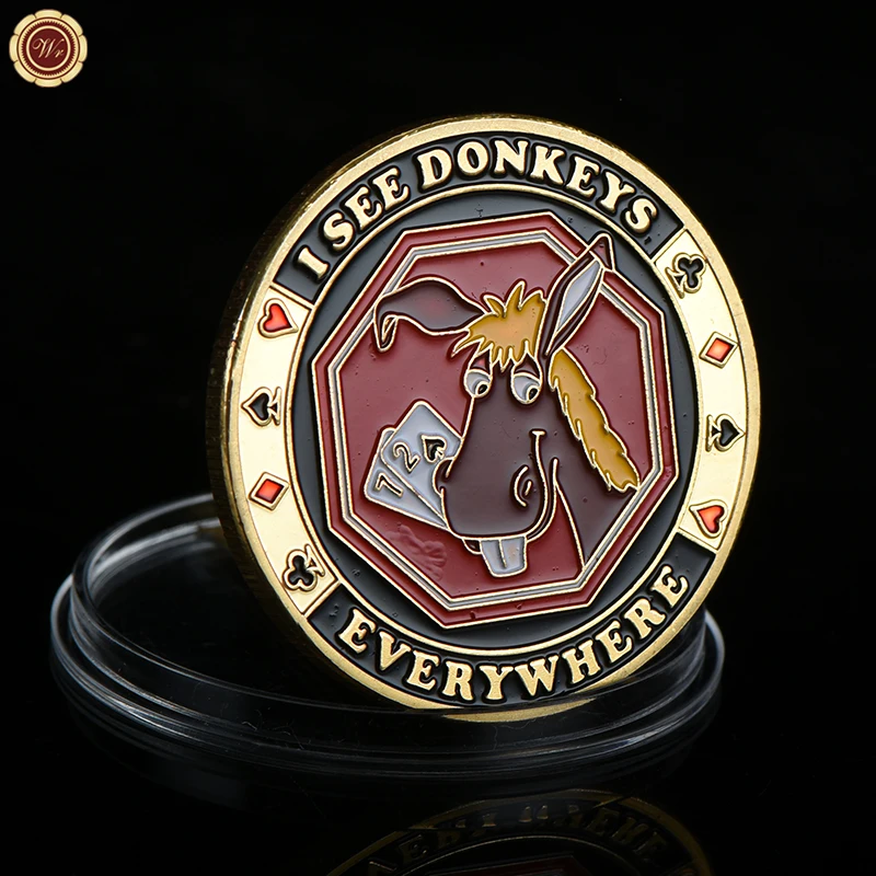 VEDI DONKEYS Poker Casino fiches Moneta EVERYWHERE Gioco da tavolo Poker Card Guard Protector Metallo Fortuna Sfida Chip Token Monete - immagine 2