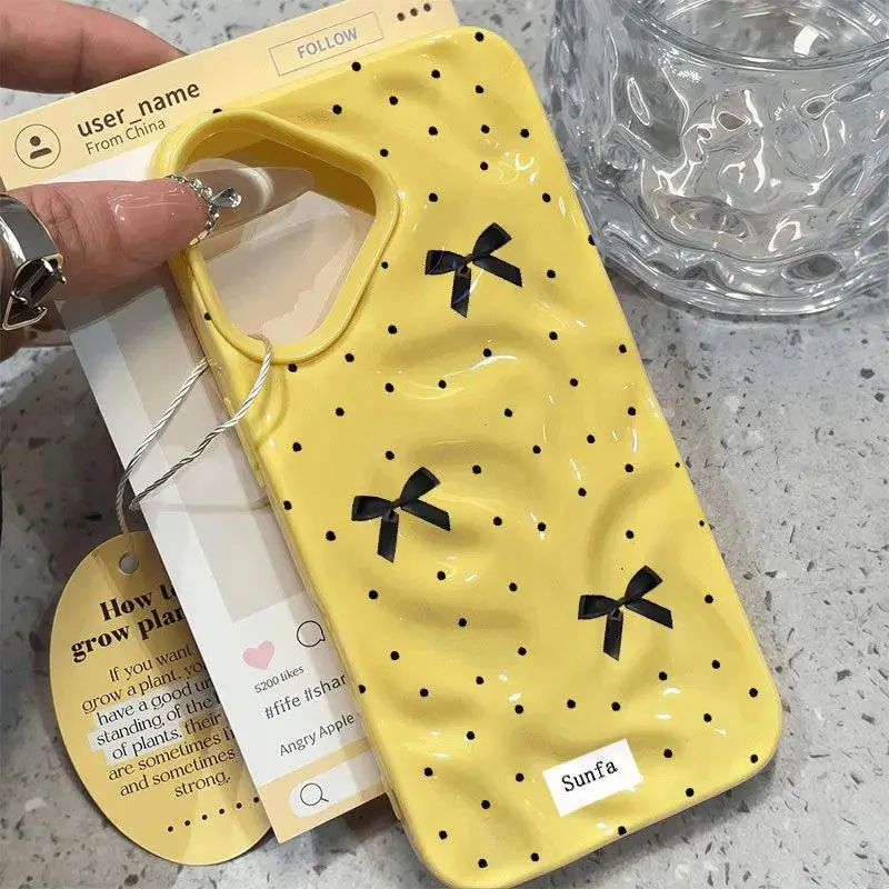 Elegant Black Bow Knot Textured Shockproof Phone Case - Fashionable Soft Cover