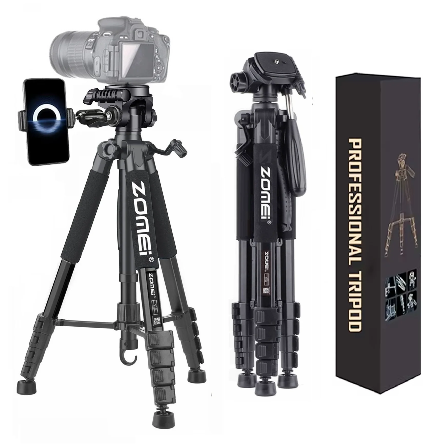 188cm/73.6in Tall Compact Aluminium Professional Tripod Stand Digital Camera Canon DSLR Smartphone Telephone Photographic Tripie,camera tripod,photography tripod