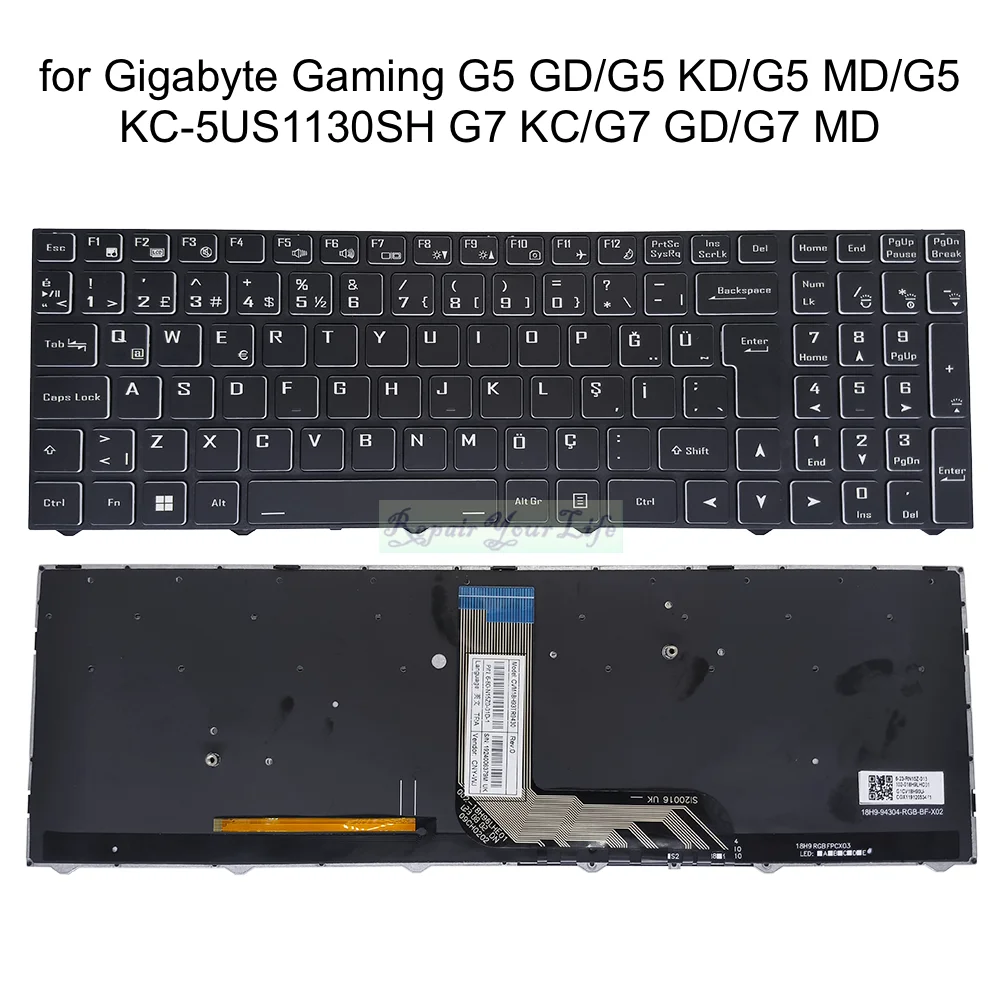 Turco Espanhol Teclado Retroiluminado Adequado para Jogos Gigabyte g5 gd g5 kd g5 md g5 Kc5us1130sh g7 kc g7 md Cvm18h93tr9430 Reino Unido