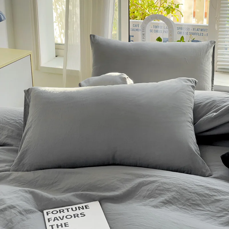 Solid Cotton Bedding Set For Boys with Sheet Duvet Cover Pillowcase Single Couple Bedsheet King Queen Double Twin Size Bed Linen 4