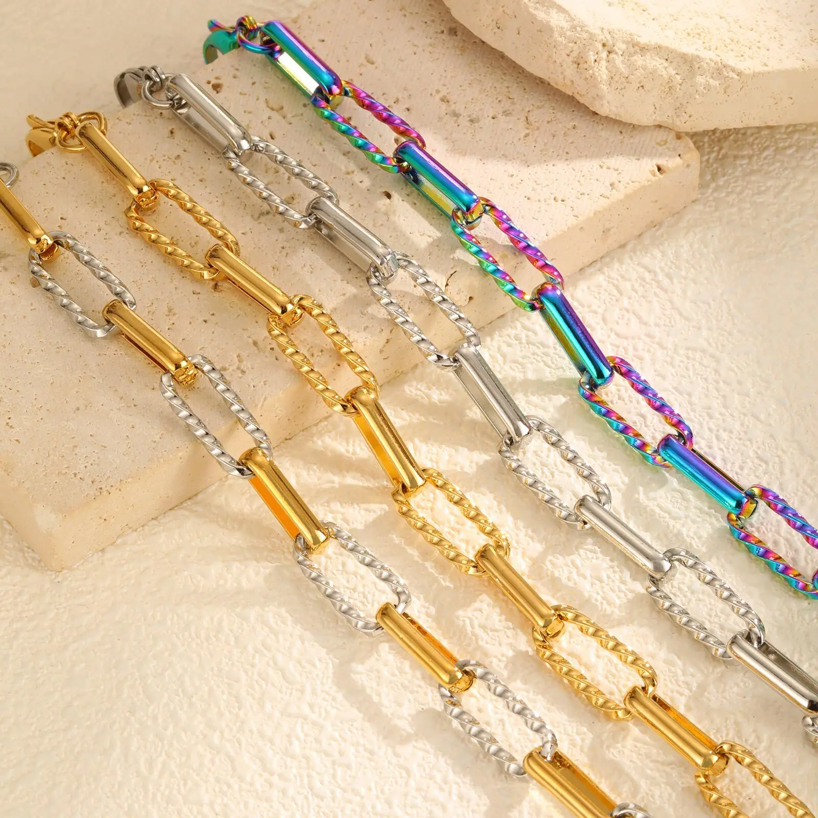 Stainless Steel Waterproof Colorful Chain Bracelet for Women