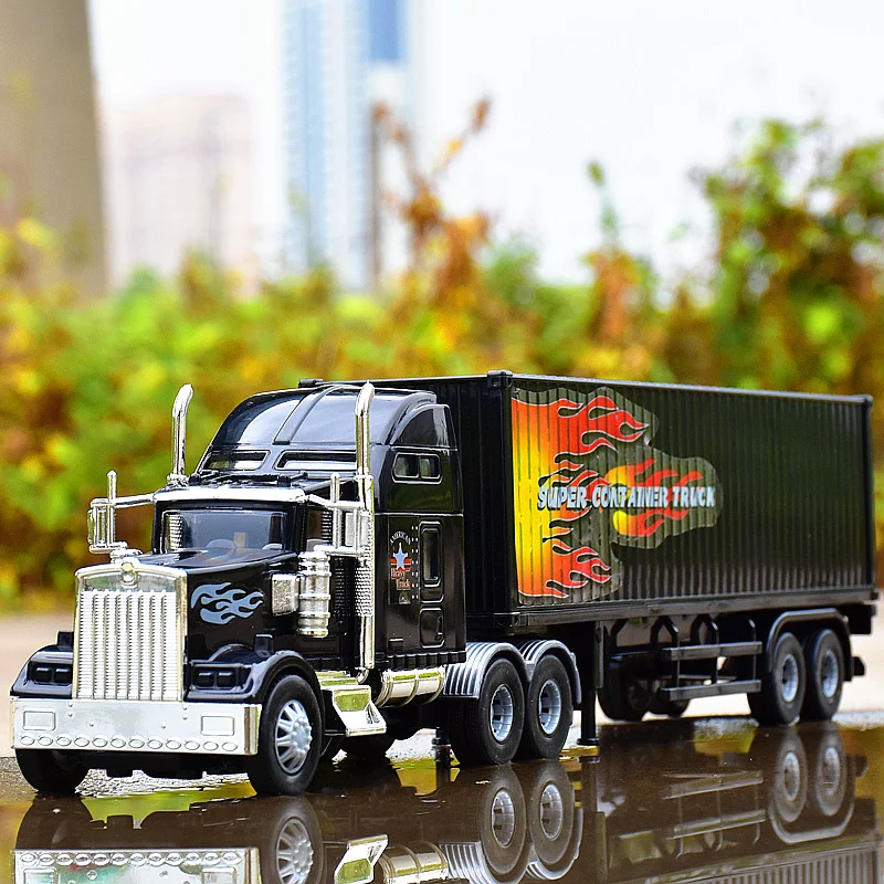 1:36 Scale 49.5cm American Tanker Container Truck Vehicle Model Diecast Alloy Cargo Truck Display Collection Christmas Gift Toy