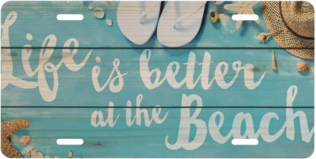 

Life Is Better on The Beach License Plate Decorative Car Front License Plate Cover,Aluminum Novelty Car Plate for Men Women