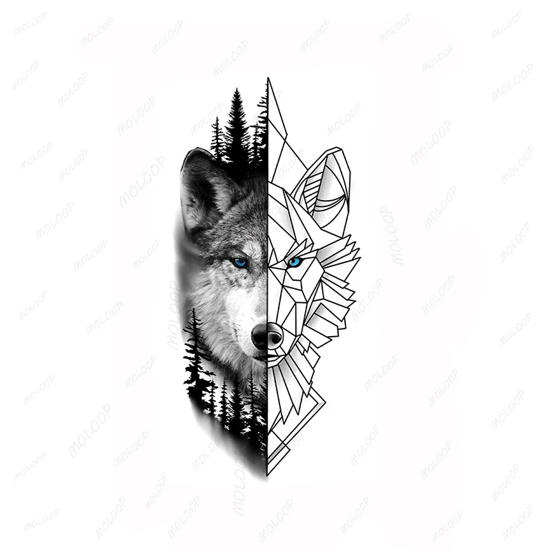 

Tattoo Sticker Wolf Forest Tree Temporary Waterproof Flash Makeup Hand Arm Neck Fake Fake Body Art for Men Women