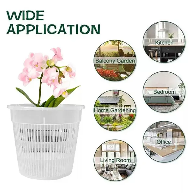 Meshpot-Pots d'orchidées en plastique transparent, jardinières de fleurs, bassin respirant, contrôle des racines, pot de bureau transparent 6