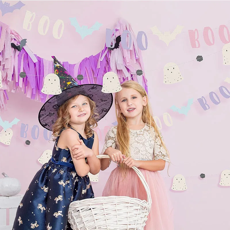

Pink Purple Halloween Party Candy Bar Bat Boo Ghost Garlands Decorations Cute Boo Banner Hanging Kids Birthday Party Supplies