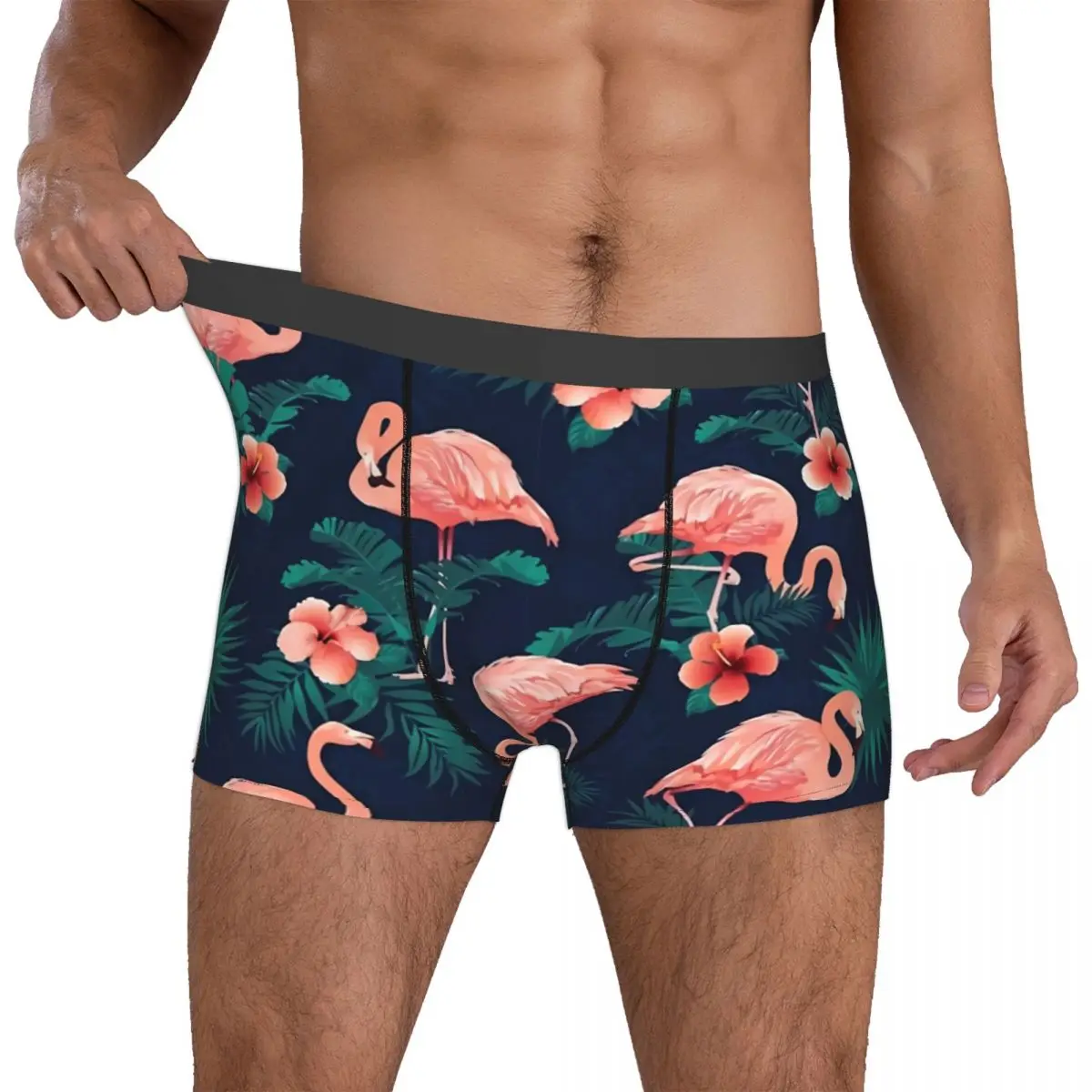 Flamingo Hibiscus Tropical Leaves Man's Boxer Briefs Underpants Highly Breathable Top Quality Birthday Gifts 4
