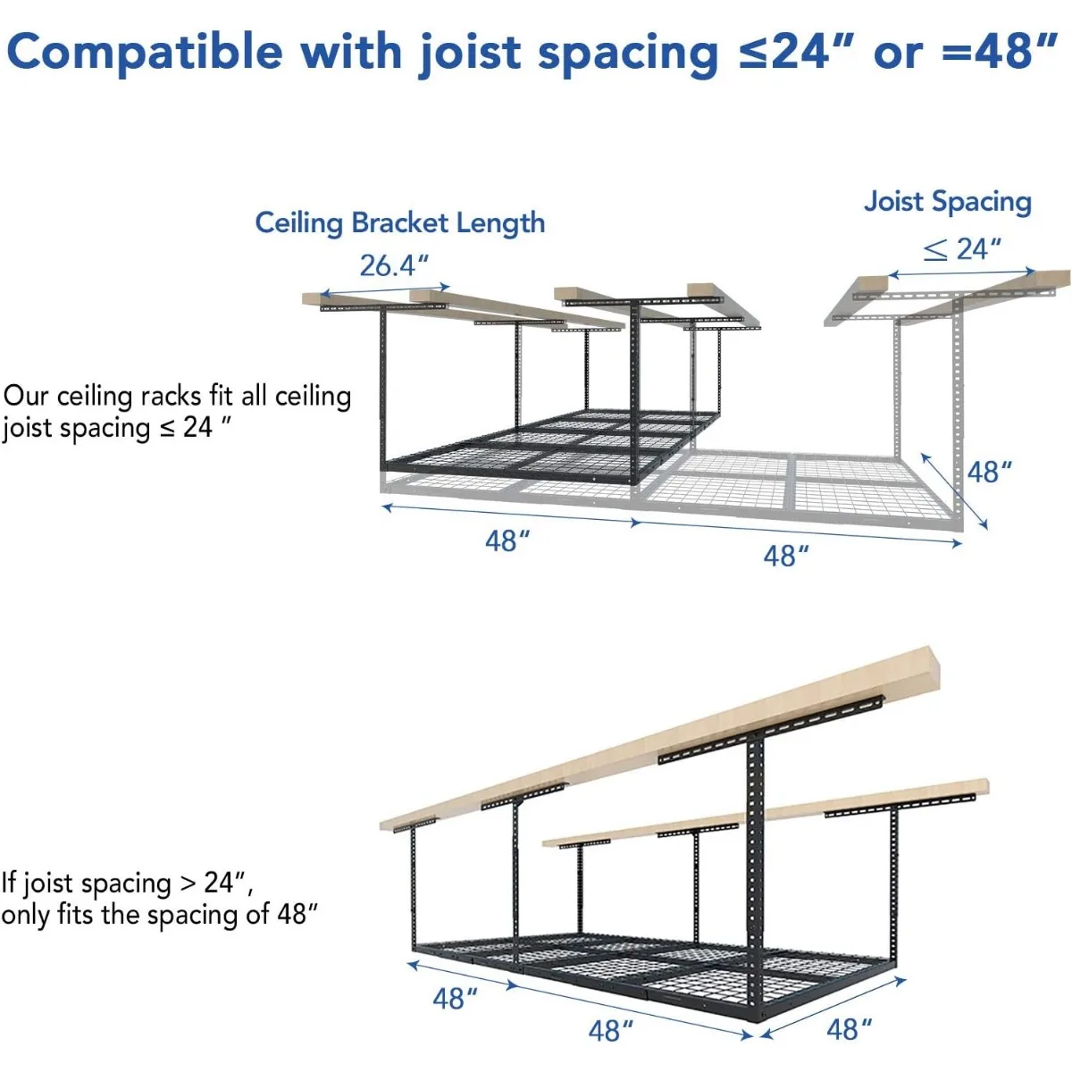 4x8 Overhead Garage Storage Rack, Adjustable Garage Storage Organization Systerm, Black 3