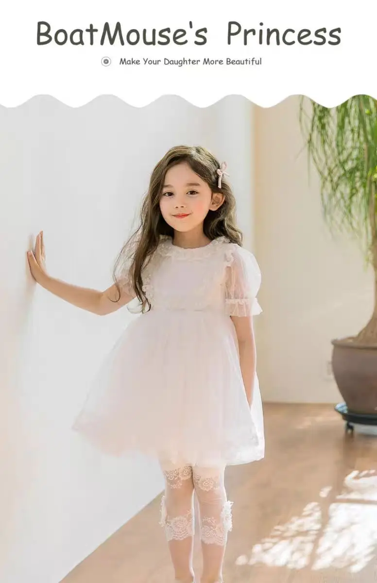 High Quality 2021 New Summer Girls Leggings Pants Lace Cotton Children Clothing Flower Girl Knee Pants