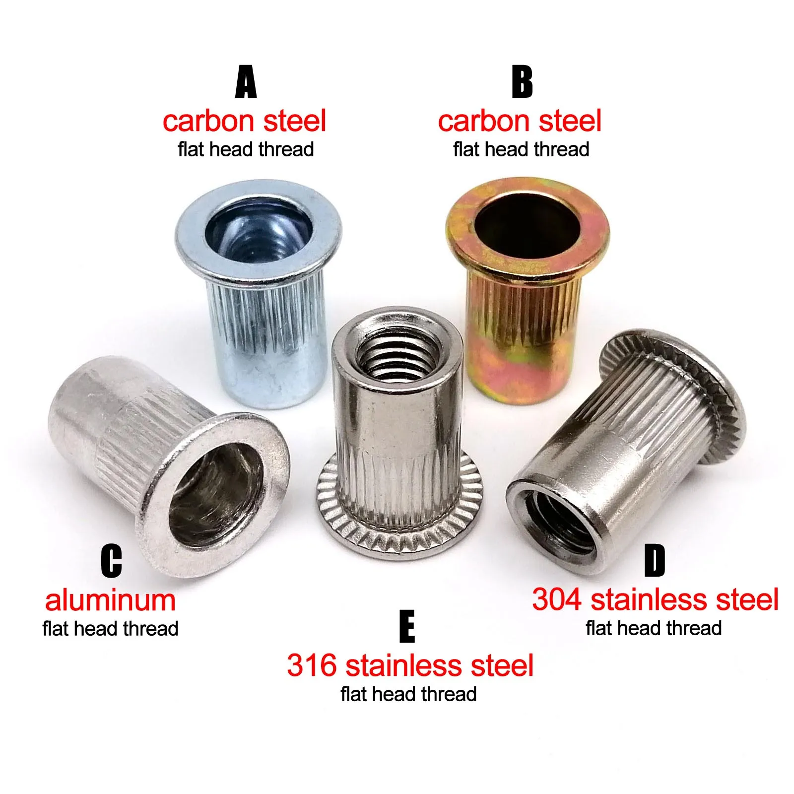 20pcs Rivet Nut Insert Rivnut M3 M4 M5 M6 M8 M10 M12 Blind Hexagon Flat Head Carbon Steel Aluminum 304 316 A2 A4 Stainless Steel