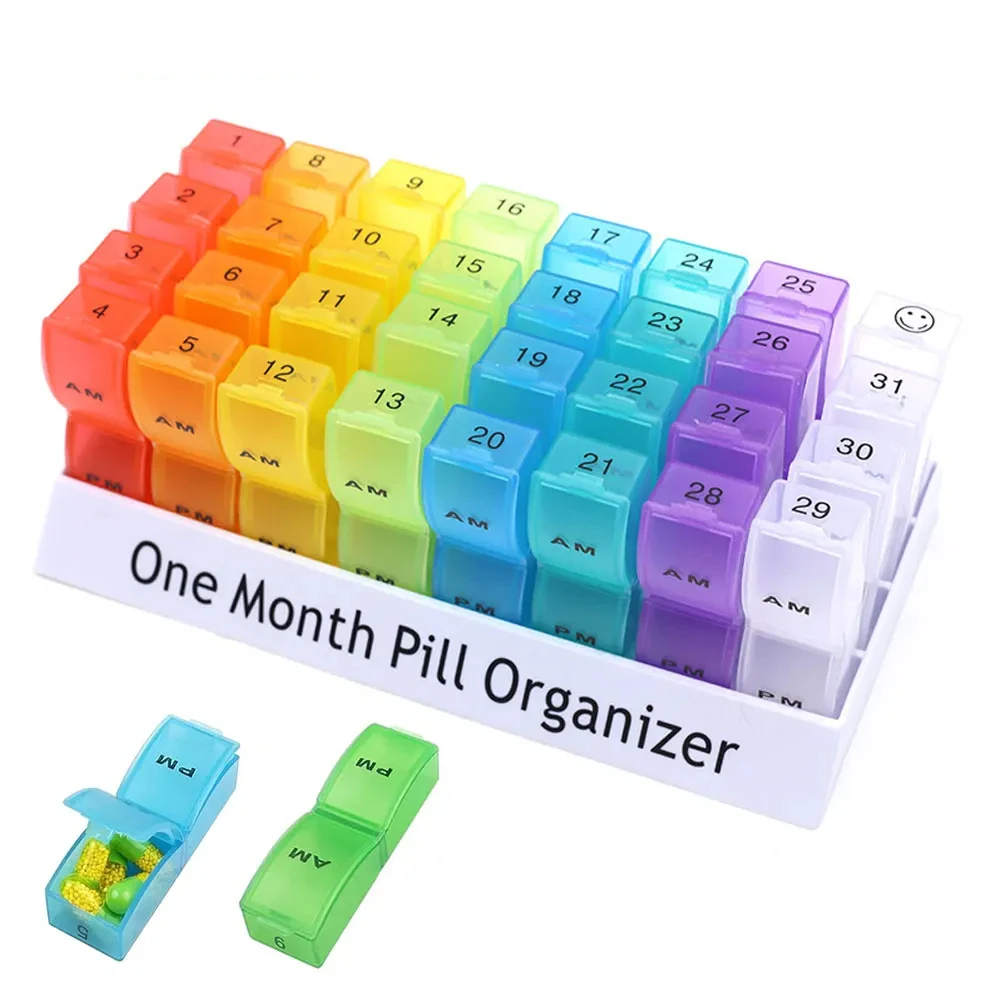 

Monthly Pill Organizer 2 Times A Day, One Month Pill Box AM PM, 30 Days Pill Case To Hold Vitamin and Travel Medicine Organizer