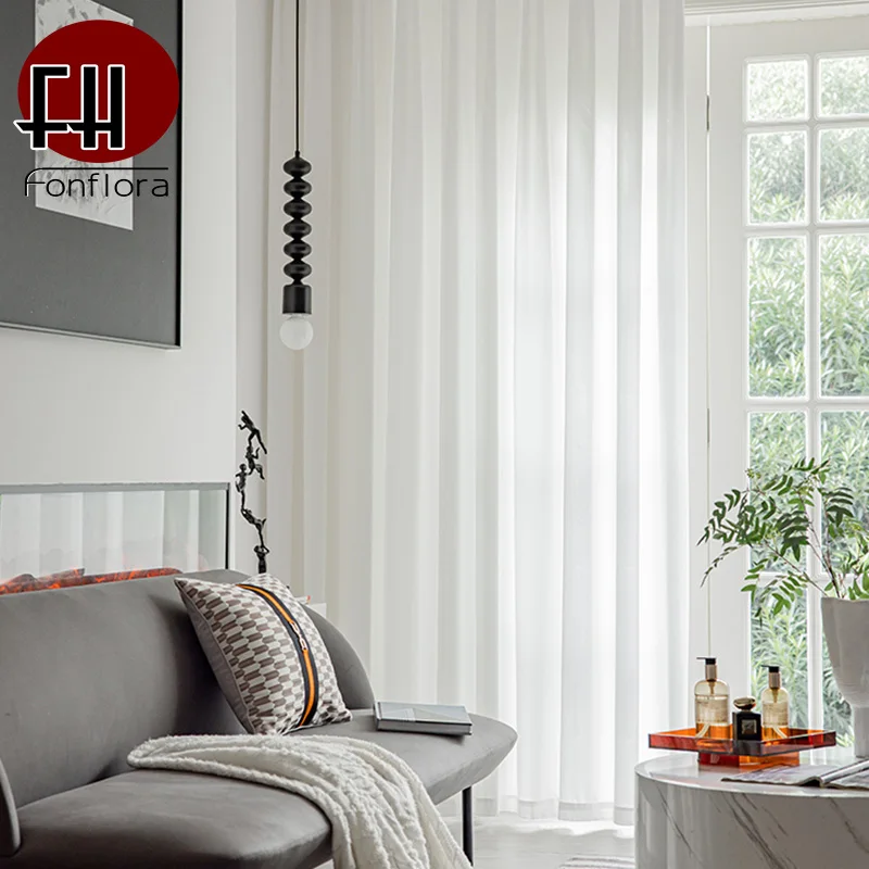 Fonflora Solid White Thick Chiffon Tulle Window Curtains Hall Drapes Sheer Curtains for Living room Bedroom Partition Opaque 2