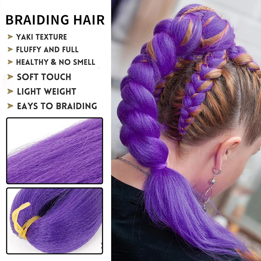 Long Purple Braiding Hair Pre Stretched Synthetic Braiding hair Extensions for Braids, Purple Hair Extensions for Stage Party