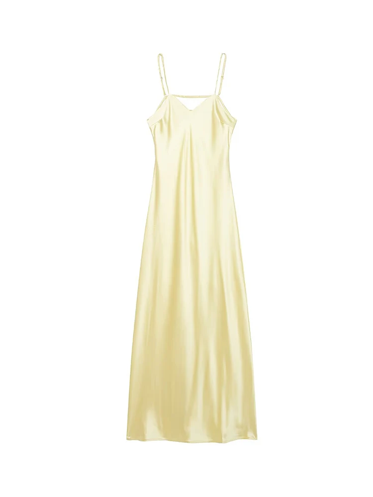 Fashion Sling Party Dress For Women Summer New Solid Color Backless V Neck Sleeveless Midi Dresses Chic Female Elegant Evening