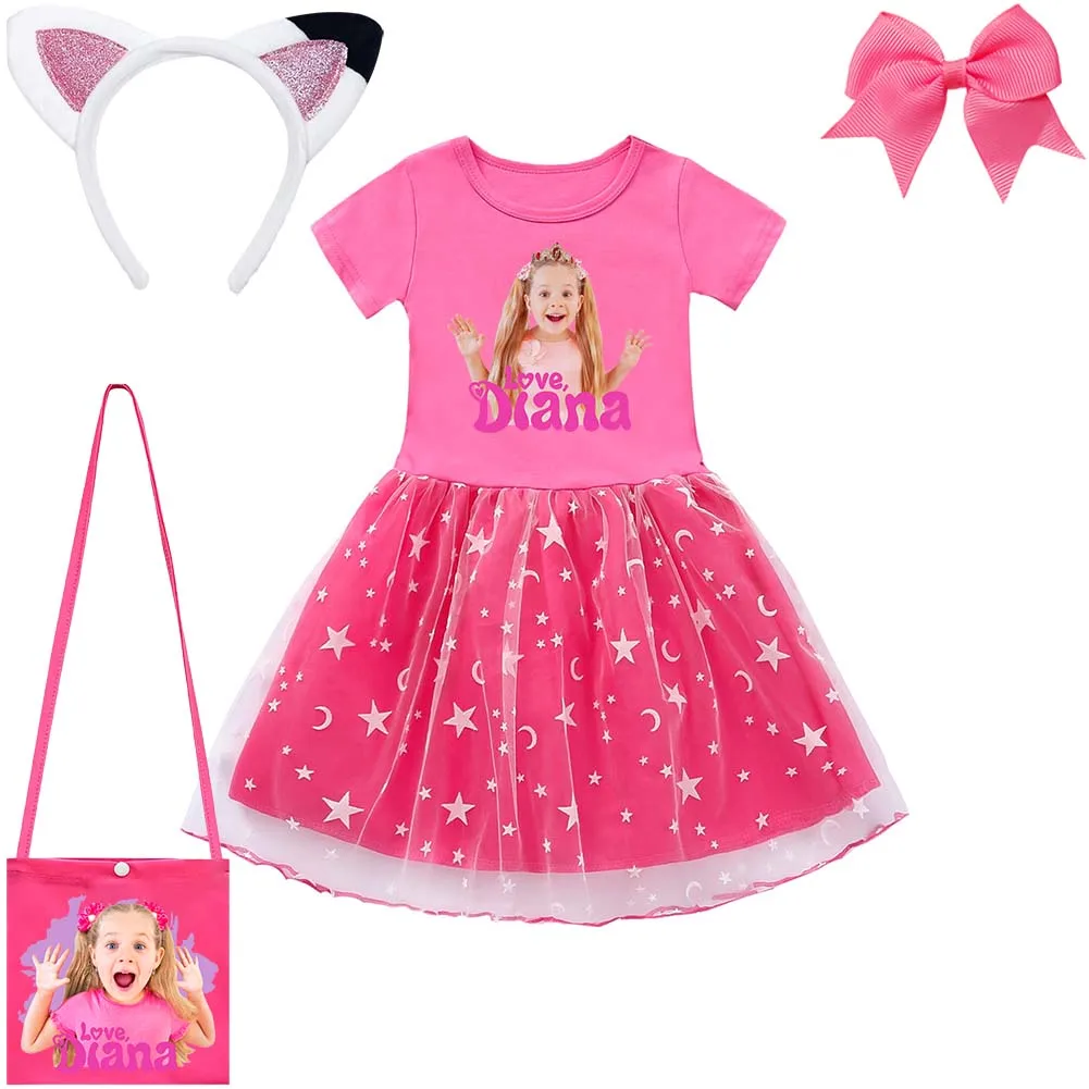 Diana and Roma Clothes Kids Princess Dress with Bag Hairbands Hairpins Cotton Mesh Dresses Children Halloween Wedding Vestidos girls dress,princess costume,kids clothes