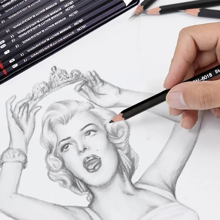 طقم أقلام رسم احترافي ، أقلام جرافيت 6H-14B ، 12 ق...