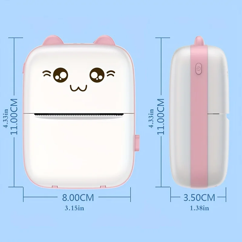 Wireless Mini Photo Thermal Printer, with Mobile App, USB Charging, Suitable for Thermal Paper, Suitable for Photos and Notes